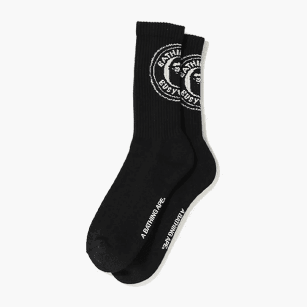 bape ape black socks white circle logo
